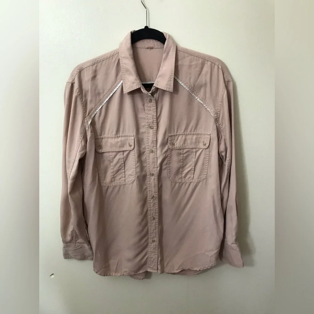 Free People Womens Tencel Soft Lightweight Long Sleeve Button Down Shirt Size S